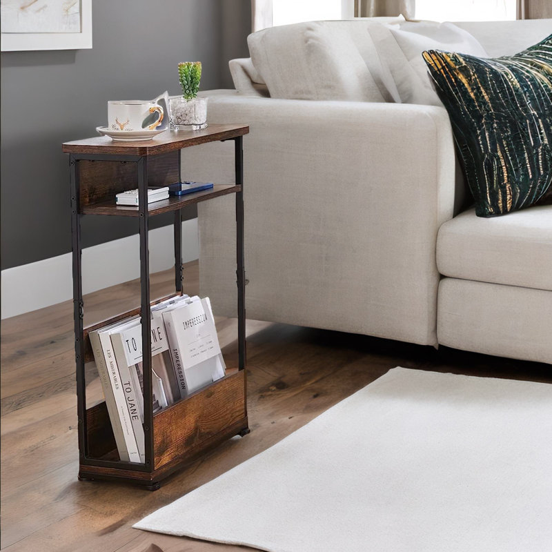 Alewine 3 Tier End Table Side Table Industrial Rustic Brown Living Room Bedroom Furniture