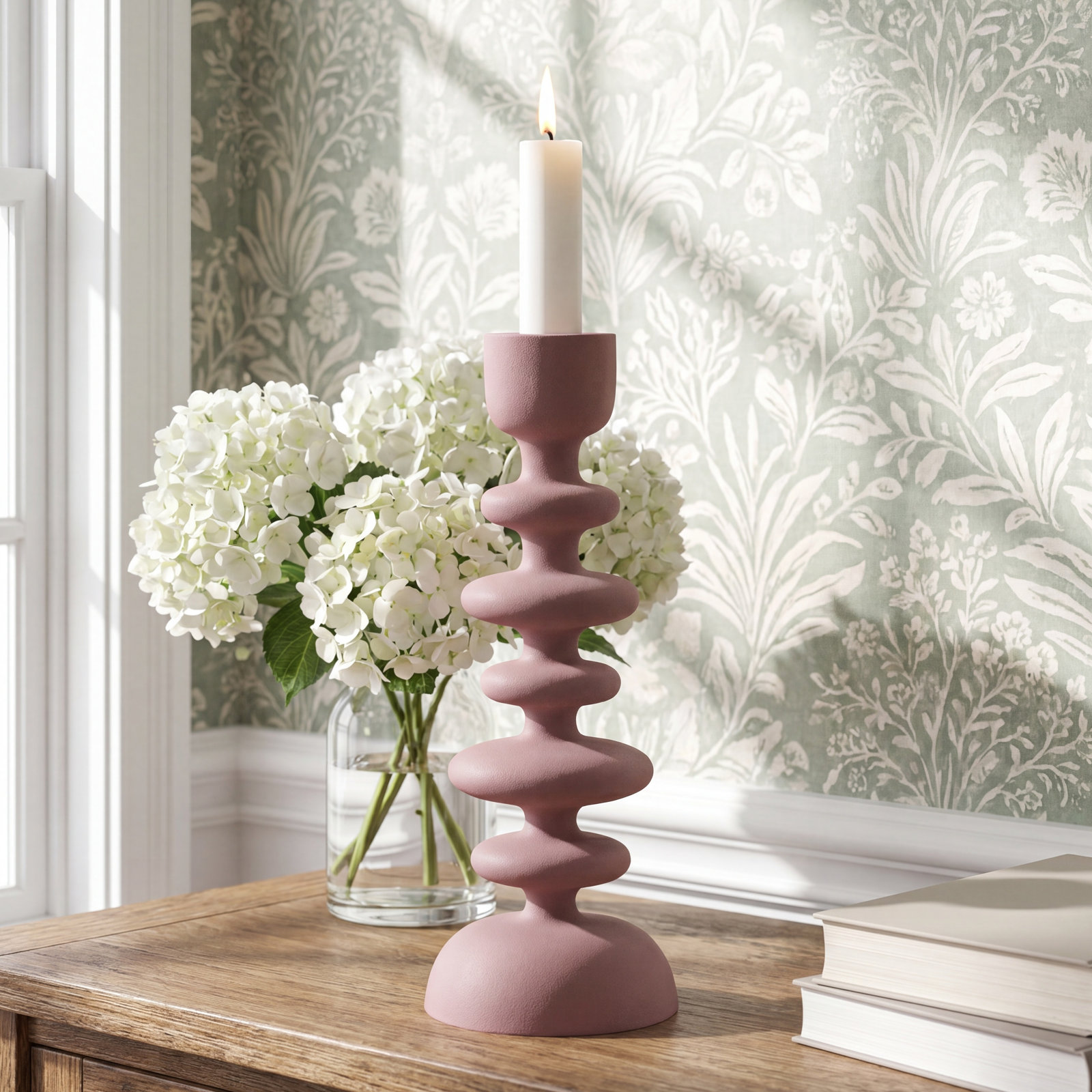 Giedre Aluminum Candlestick Holder, 10.25" H x 4" W x 4" D, Pink
