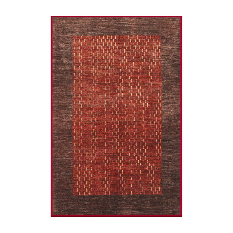 Rouge abstrait/Tapis décoratif brun, Rectangle 3 pi x 5 pi
