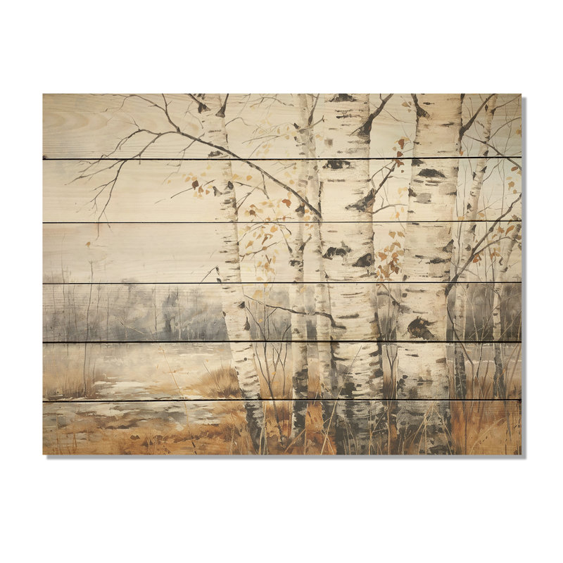 Argent argent minimaliste avec bouleau - Art sur bois de pin naturel, H 30 po x l 40 po