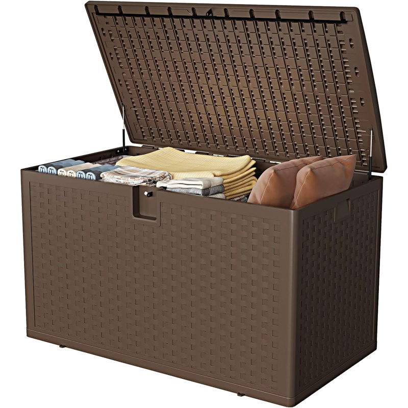 130 Gallon/492l Outdoor Storage Box with Lockable Lid, Waterproof Resin Deck Box Container Bin for Package Delivery, Patio Furniture Cushions, Garden Tools & Pool Accessories