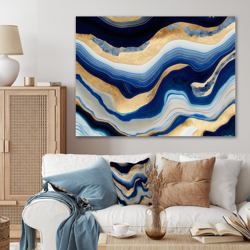 «Vibrant Blue and Gold Flow IV», impression sur toile, H 12 po x l 20 po x P 1 po, Toile tendue