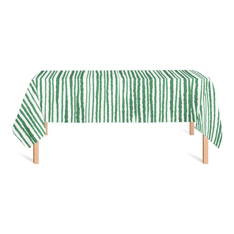 Rectangular Striped Polyester Tablecloth, Green