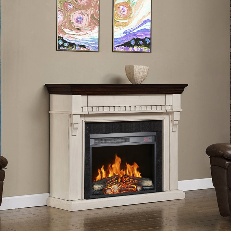 Foyer électrique encastrable 23 pouces avec protection contre la surchauffe de la télécommande et de la minuterie de la flamme et de la bûche réaliste 1400W Chaleur 5000 's par heure 11 réglages de température 50000 heures Source à DEL 4 réglables