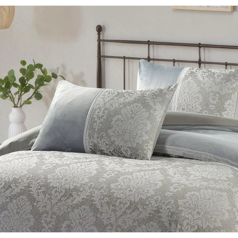 Polyester Floral Duvet Cover, Super King Duvet Cover + 2 Pillowcases, Gray