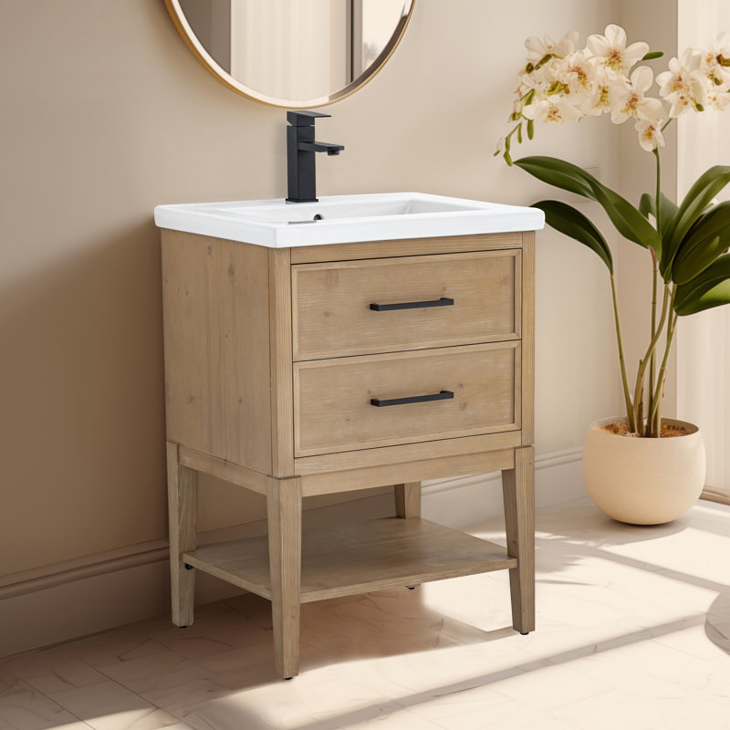 Brodnax 24" Single Bathroom Vanity with Ceramic Top, Fir Essence