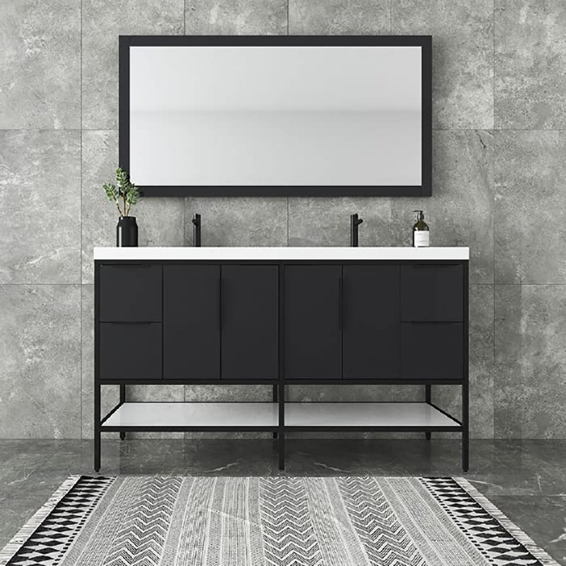 Ensemble de meuble-lavabo double l 59,5 ", Gris brillant