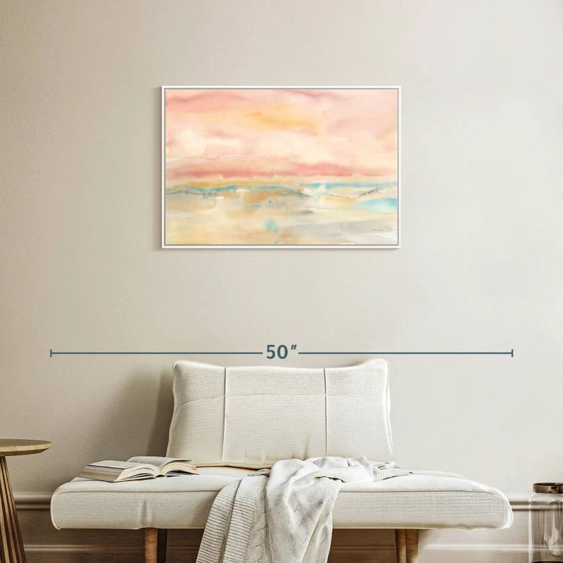 Paysage marin rosé, Cadre flottant blanc, 31 po x 21 po