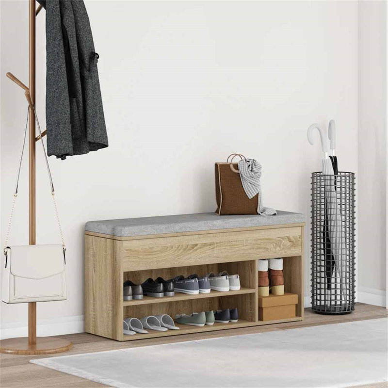 Chawana 10 Pair Shoe Storage Bench, Natural Wood