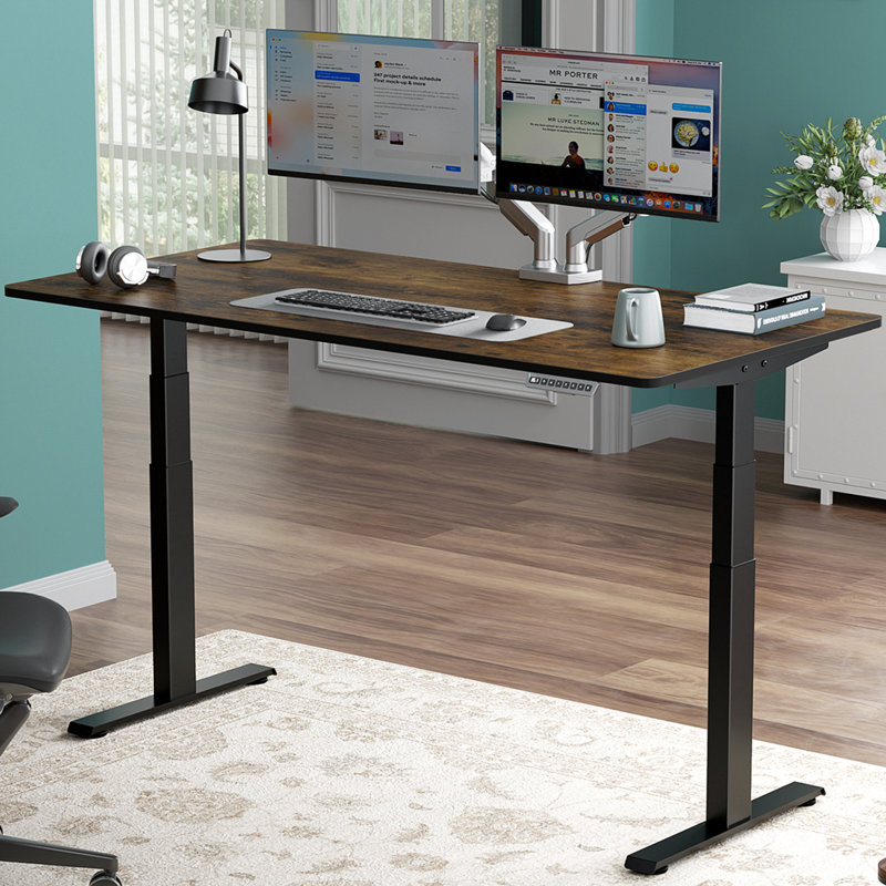  Bureau debout de qualité supérieure, Brun, H 49,3 po x l 59 po x P 30 po, Noir