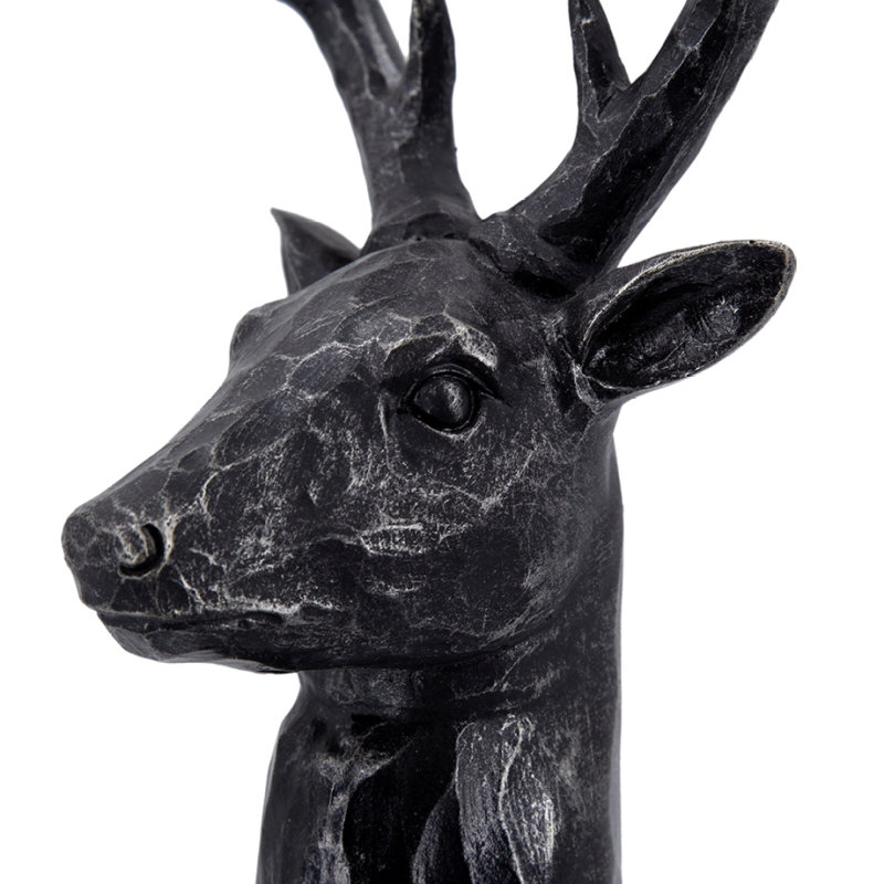 Statue de tête de cerf 8 points 6 x 4 x 11 po, noir