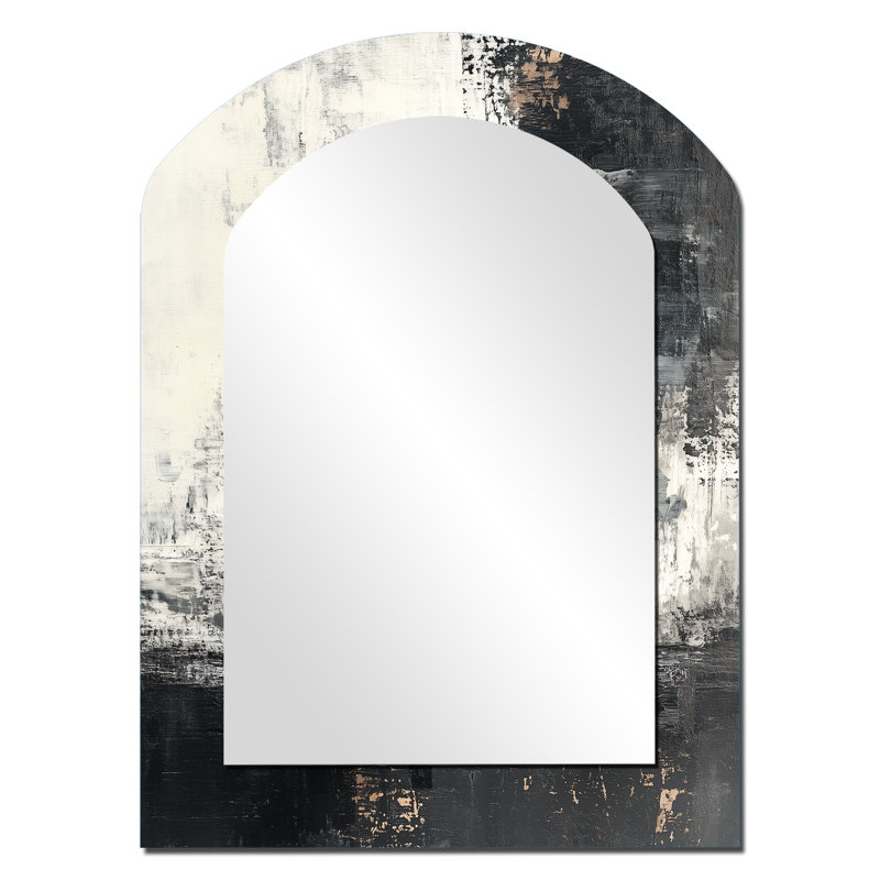 Black And White Boho Pottery - Black Arch Wall Mirror Decor, 34" x 25"