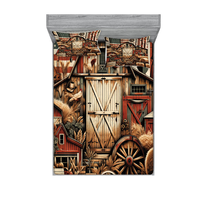 Drap-housse et taie décorative Ambesonne American Farm Western Farm Paprika Caramel, Très grand californien