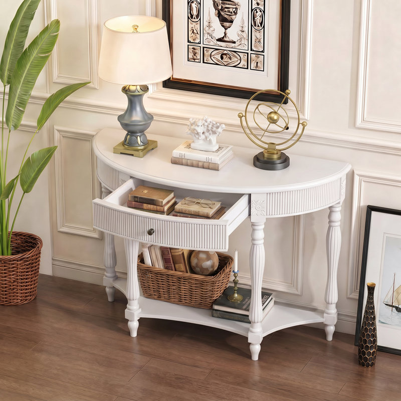 Console 45 po en bois massif avec tiroir, Blanc