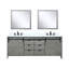 Meuble-lavabo double gris cendre l 84 po x P 22 po, comptoir en quartz blanc, ensemble de robinets et miroirs 34 po