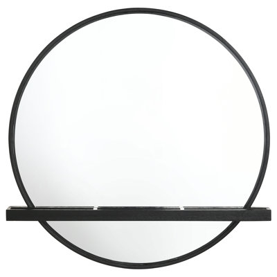 Maxine Round Vanity Wall Mirror with Shelf Black