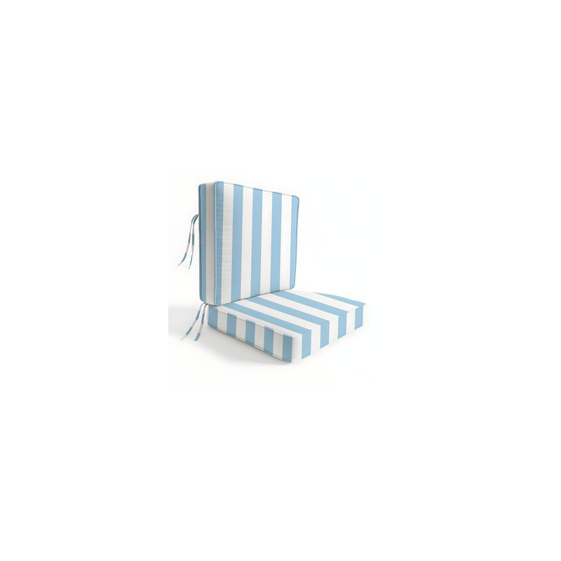 3" Deep Seat Chair Cushion Stripe Border Frame - Water-Resistant, 24" W x 24" D, Light Blue