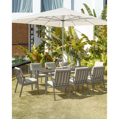 9 Pieces Outdoor Dining Set, Aluminum Patio Furniture Set With Umbrella Hole, All-Weather Outdoor Patio Dining Set For 8, Patio Table And Chair Set For Decks, Garden, Pool, Lawn, Limed Oak