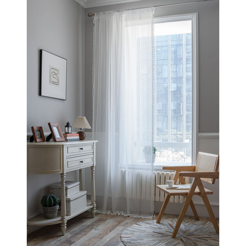 Nakuma Vintage Country Style White Crochet Knitting Curtain Bohemian Curtains, 59" W x 79" L