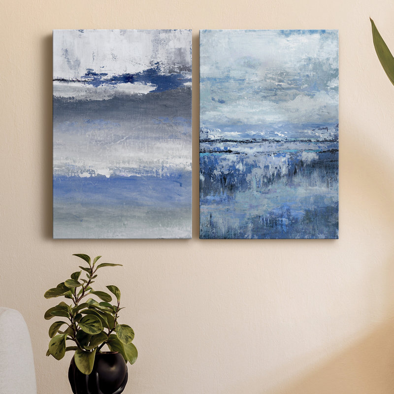 «Soft Solace Indigo», ensemble de 2 reproductions d'art graphique sur toile tendue, H 12 po x l 16 po x P 1 po