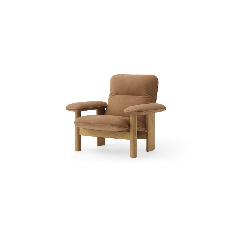 Brasilia Lounge Chair, Dunes 21004 Camel Genuine Leather, Natural Oak