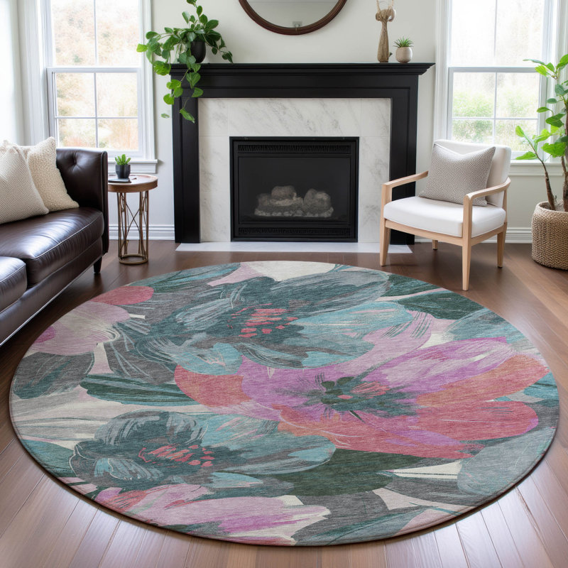 Tapis floral lavable à la machine de qualité supérieure Northdale AMF1487, Rond 8 pi