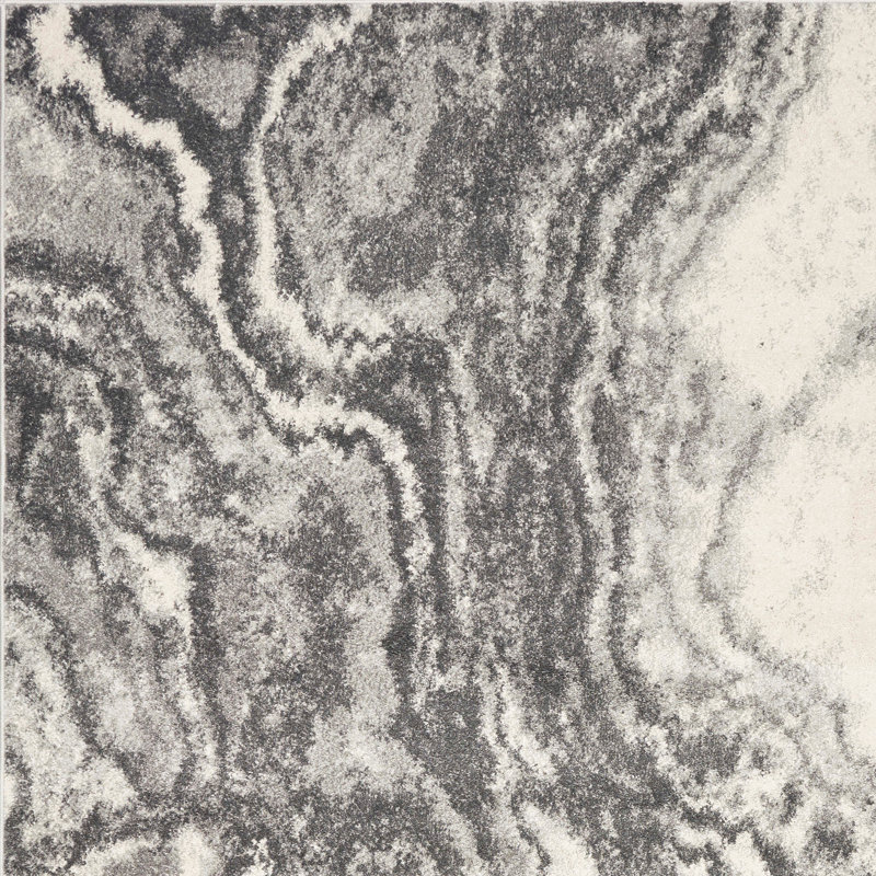 Tapis gris à motif abstrait Strouth, Rectangle 6 pi 7 po x 9 pi 6 po