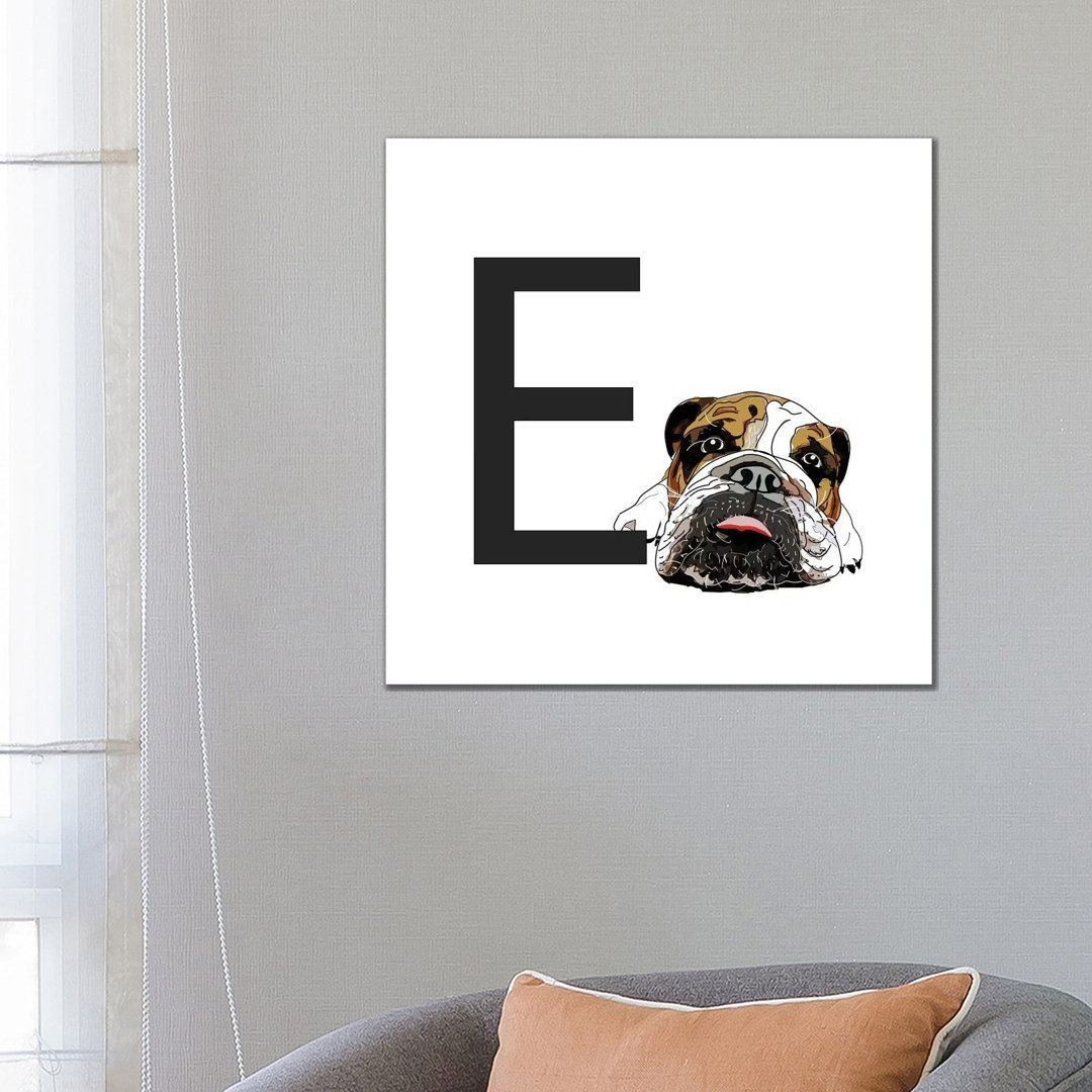 E Is For English Bulldog von Sketch And Paws - Gallery-Wrapped Canvas Giclée