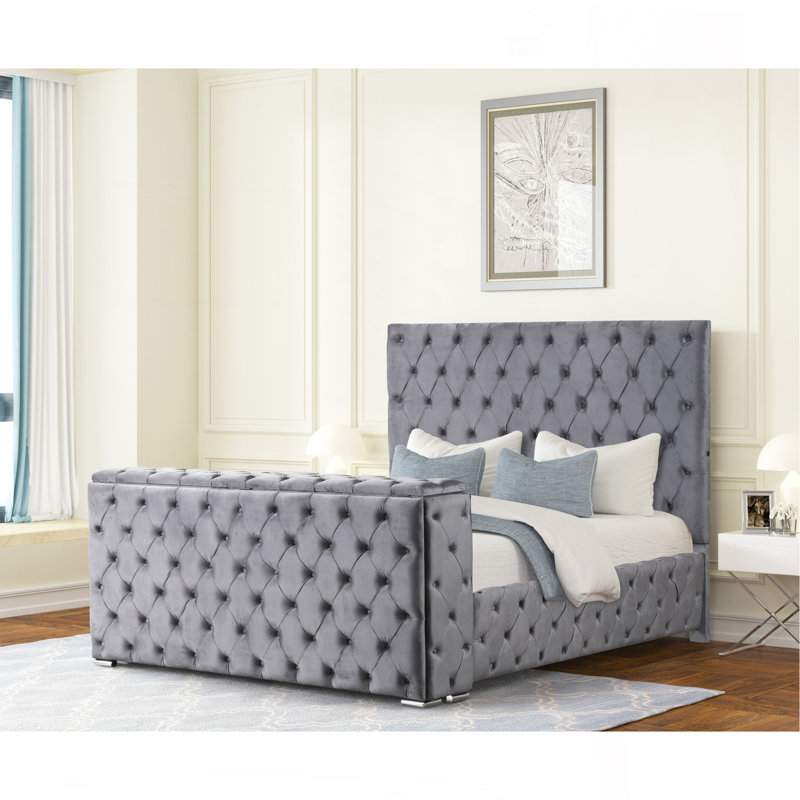 Ensemble de chambre à coucher pour grand lit 4 pièces capitonnée et rembourrée Encore, Gris, Grand lit