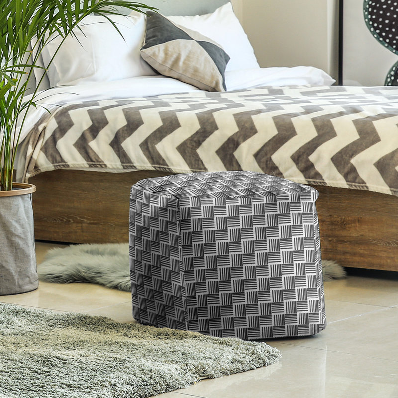 Repose-pieds cubique à rayures classic basketweave, Noir / gris