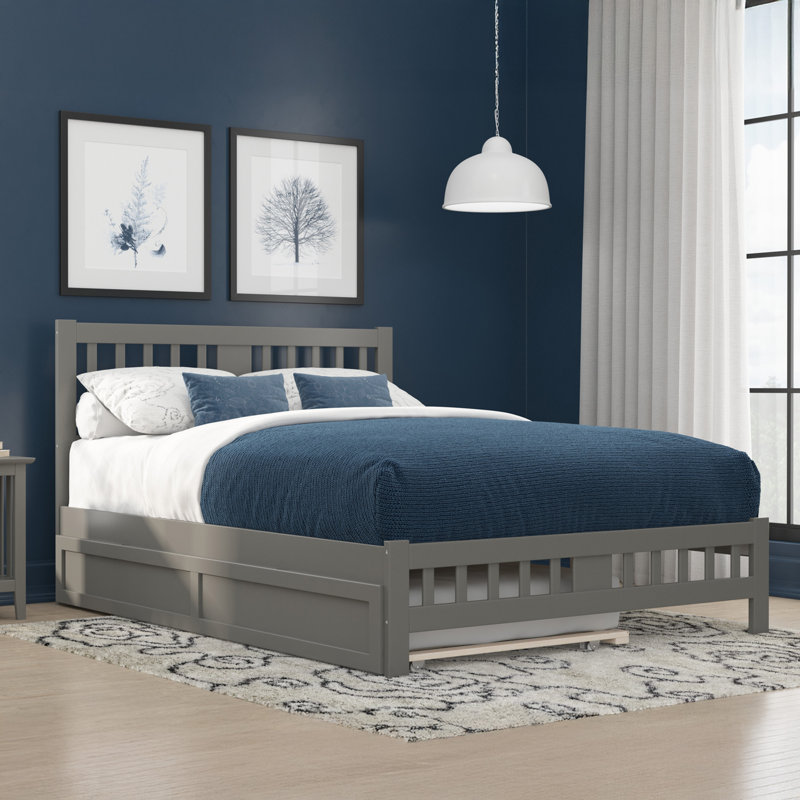 Lit plateforme en bois massif Anakin avec lit gigogne assorti, Gris, Grand