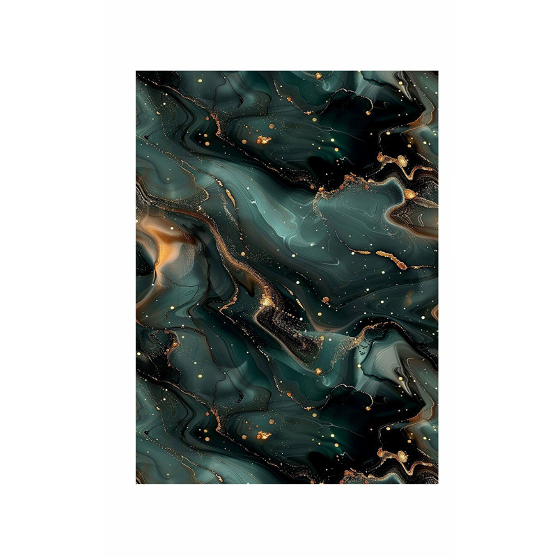 Abstrait vert émeraude et cristaux de marbre géode dorée, impression d'art moderne moderne sans cadre, H 20 po x l 16 po
