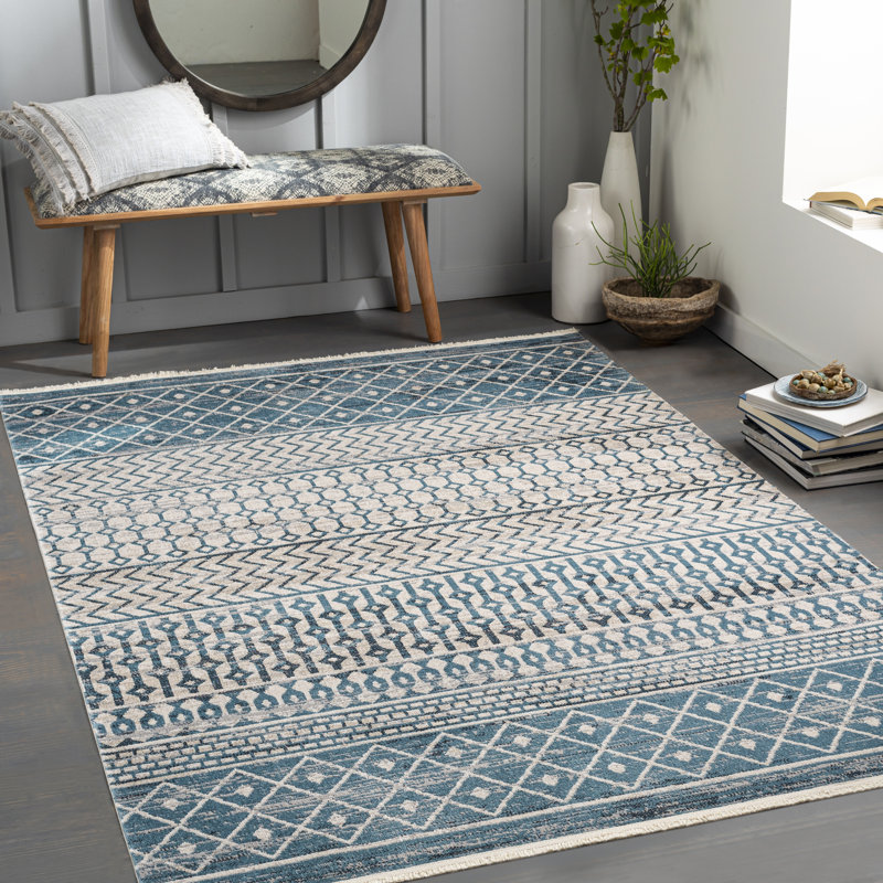 Tapis turquoise foncé / gris Swampscott, Rectangle 5 pi 3 po x 7 pi