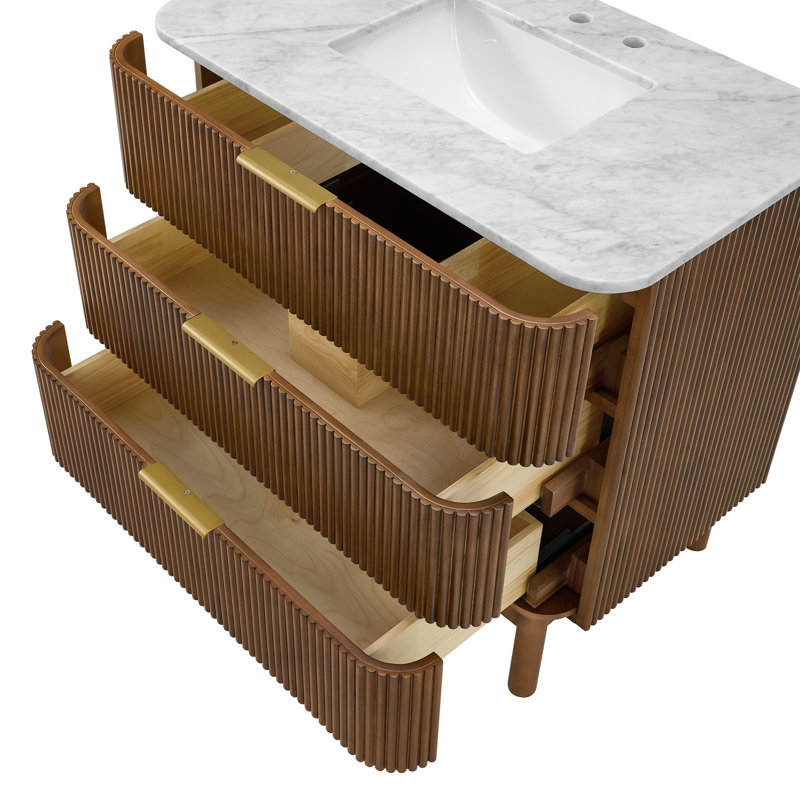 Kensington 36" Bathroom Vanity In Reeded Birch, Brown Reeded Birch