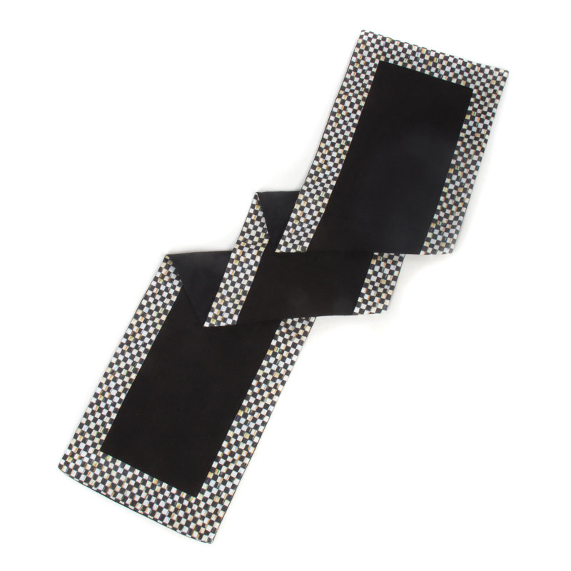 Black and White Cotton Checkered Rectangle Table Runner