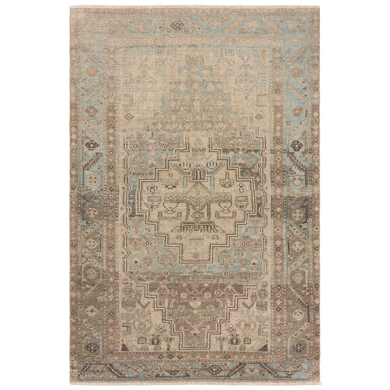 Vibe by Bungalow Rose Achel Medallion Machine Washable Green/Blue Area Rug, Rectangle 5' x 8'