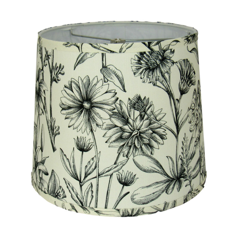 Abat-jour floral rétro - abat-jour tambour noir à motif botanique, H 9 po x l 10 po x P 10 po