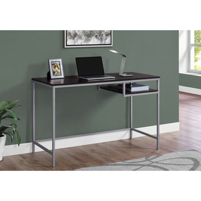 Bureau d'ordinateur pour le télétravail, plateau de 122 cm (48 po), stratifié, pieds en métal gris, style industriel moderne avec espace de rangement supplémentaire, aménagement ouvert et fonctionnel, plateau stratifié, pieds adaptés au bureau à domicile