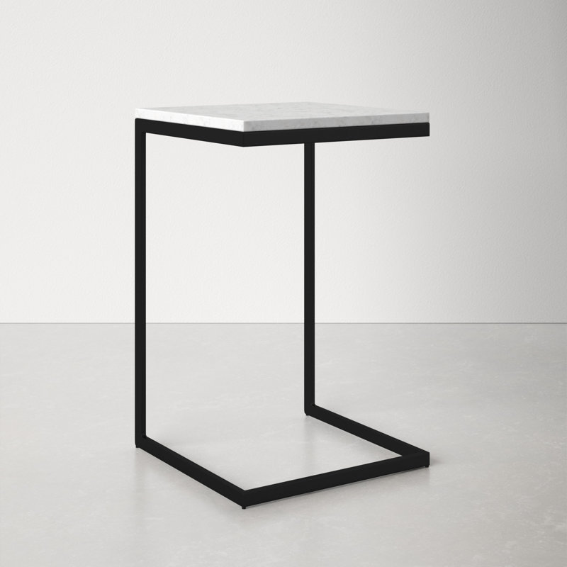 Cleo Modern C-Shape Black Iron & White Marble End Table