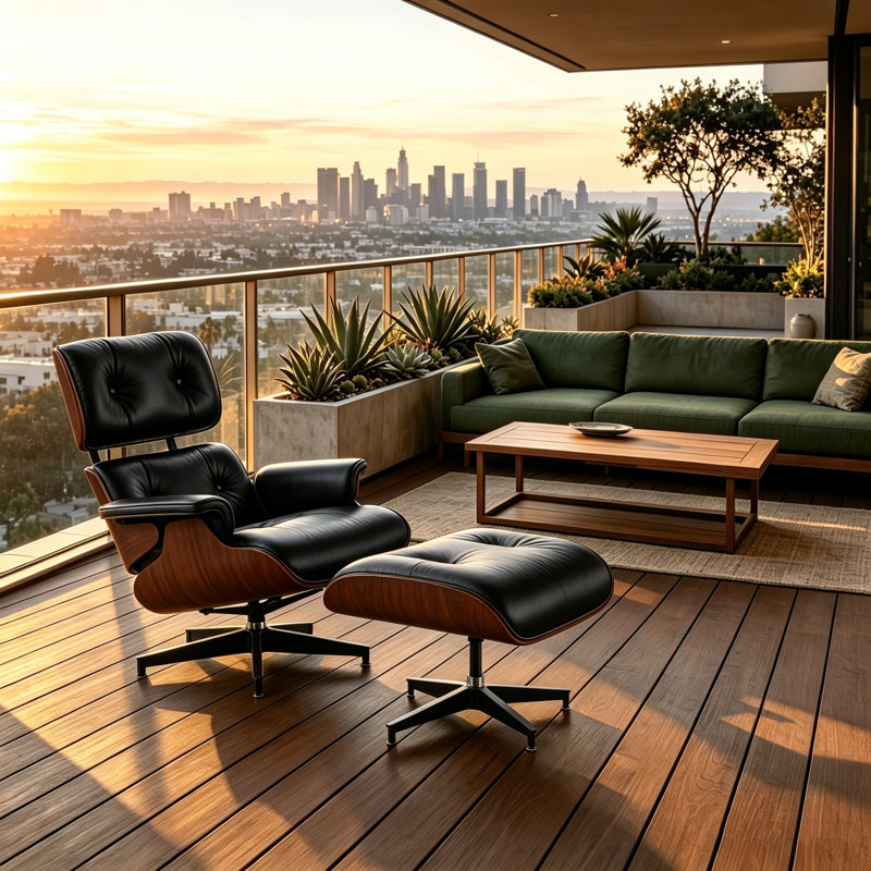 Fauteuil d'appoint et repose-pieds Modern, Black Leather