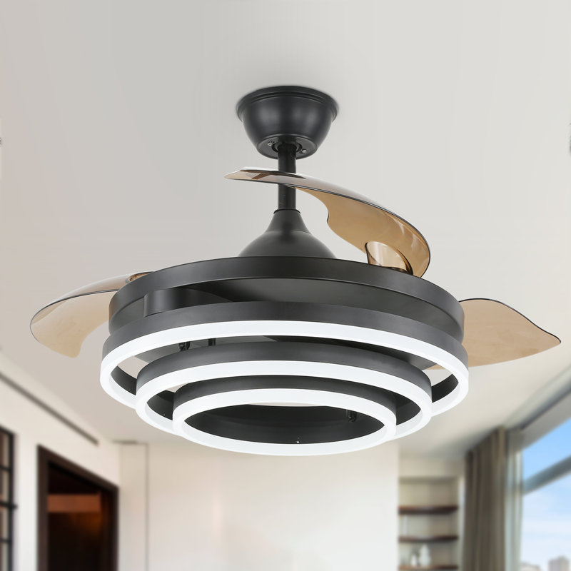 Ventilateur de plafond moderne de 42 po avec lumières et ventilateurs de plafond à courant continu à télécommande, silencieux et réversible Orren Ellis