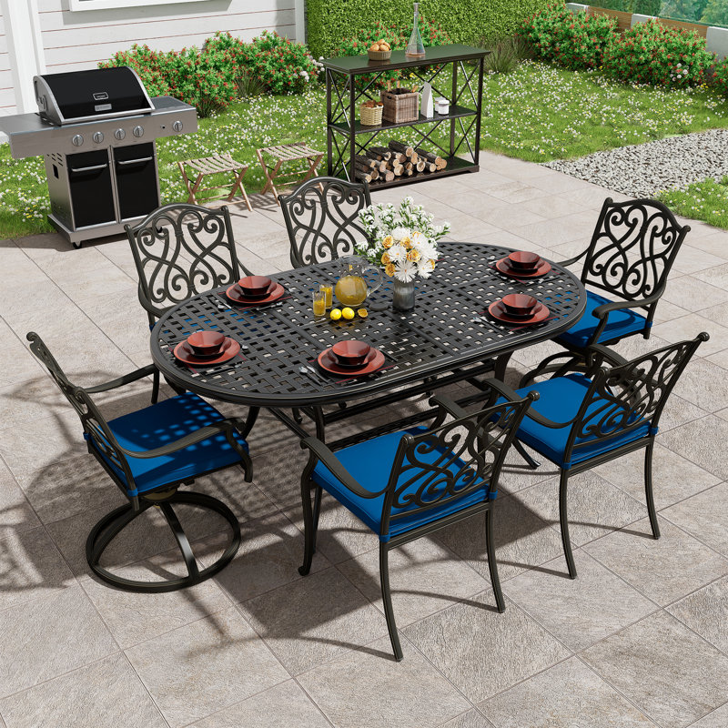 Lidio 6 - Person Patio Dining Set with Oval Table , Cushions Included