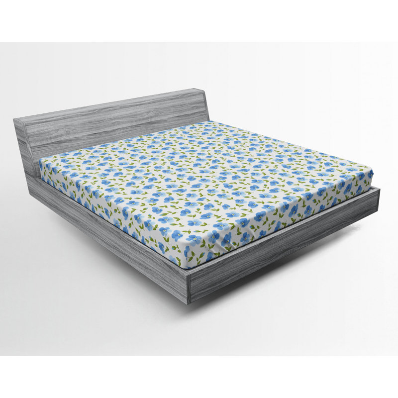 Microfiber Floral Fitted Sheet, Queen Fitted Sheet, Blue Floral