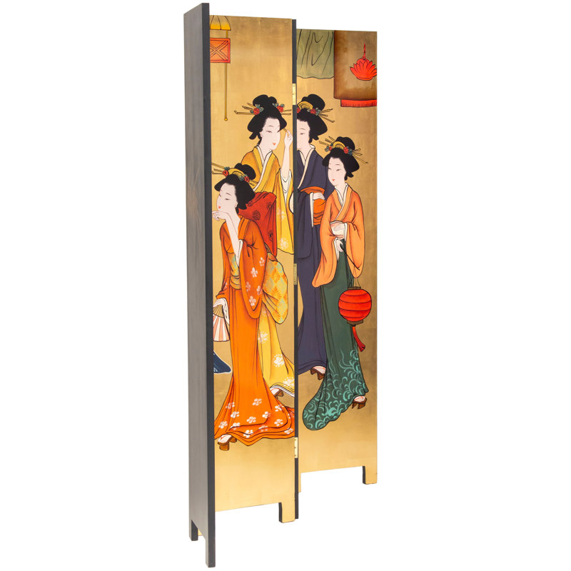 6 Ft. Tall Gold Lacquer Room Divider - Geisha