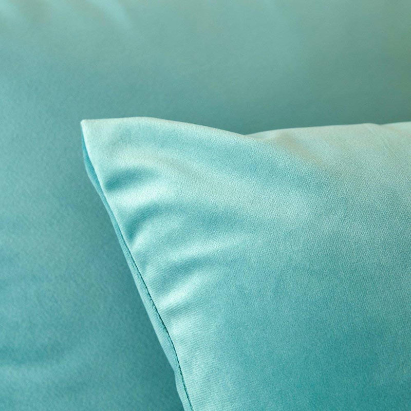 Housse de coussin en velours uni, Bleu-vert, H 22 po x l 22 po