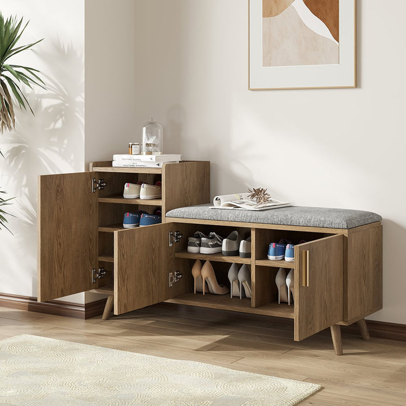 Banc de rangement pour chaussures en bois de noyer avec armoire latérale gauche (47 po)