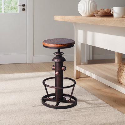 American Antique Steampunk Decor Vintage Industrial Bar Stool Retro Stylish Fire Hydrant Design Adjustable Swivel Cafe Coffee Pub Kitchen Counter Stoo