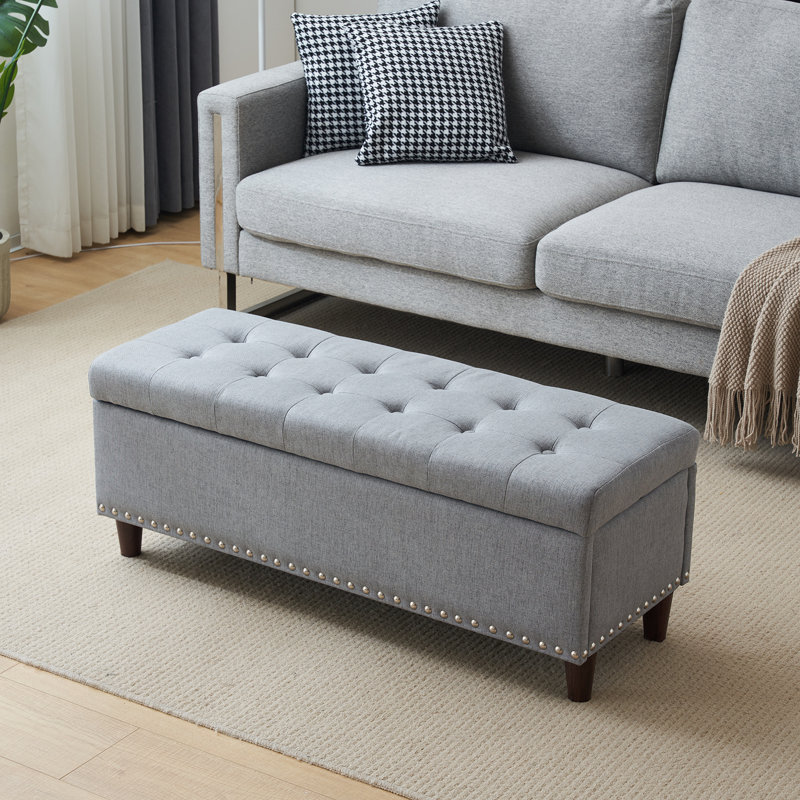 Bashemath Linen Upholstered Storage Bench, Gray 100% Linen