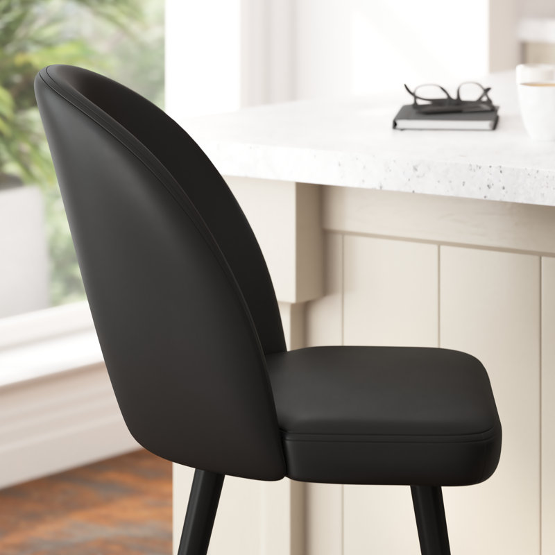 Alita Upholstered Counter Stool with Metal Frame, Black, Bar Stool (30" Seat Height)