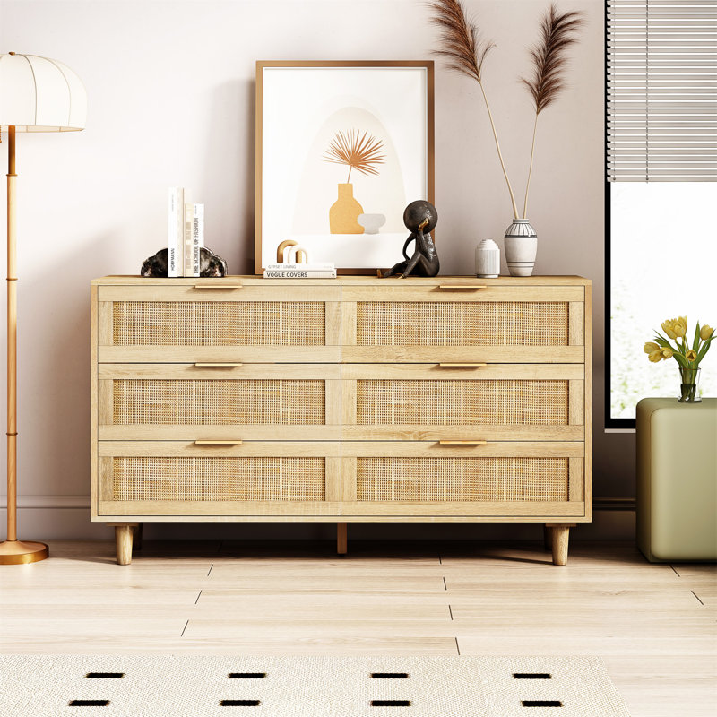 Armoire de rangement à 6 tiroirs, H 29,53 po x l 51,18 po x P 15,75 po, Naturel